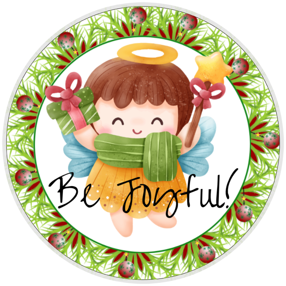 10” Be Joyful Angel Christmas Wreath Sign, Home Decor, Aluminum, The Ritzy Cactus