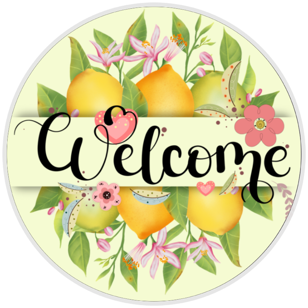 10” Lemon Floral Welcome Sign, Home Decor, Aluminum, The Ritzy Cactus