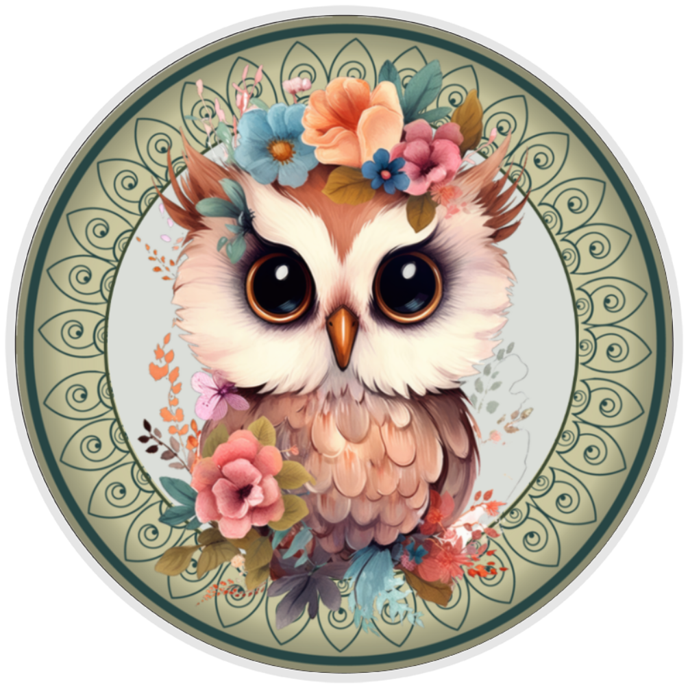 10” Owl Floral Medallion Sign, Home Decor, Aluminum, The Ritzy Cactus