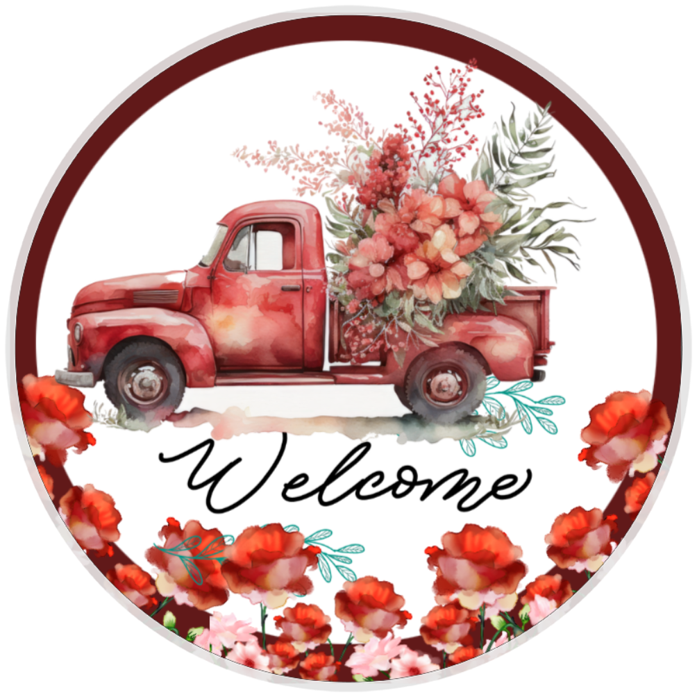 10” Red Floral Poppy Truck Sign, Home Decor, Aluminum, The Ritzy Cactus