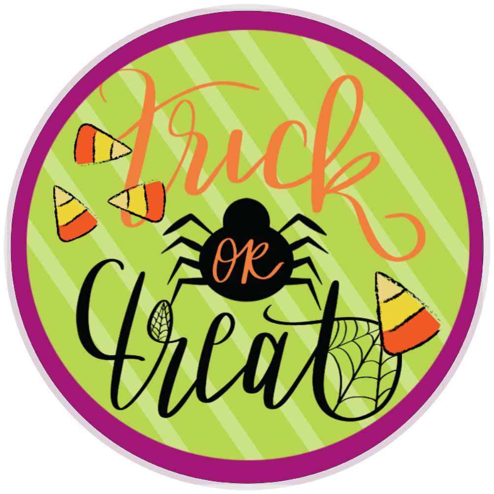10” Halloween Trick or Treat Wreath Sign, Home Decor, Aluminum, The Ritzy Cactus