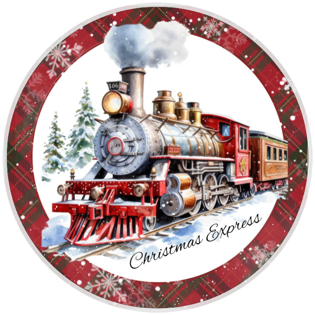 10” Christmas Express Train Wreath Sign, Home Decor, Aluminum, The Ritzy Cactus