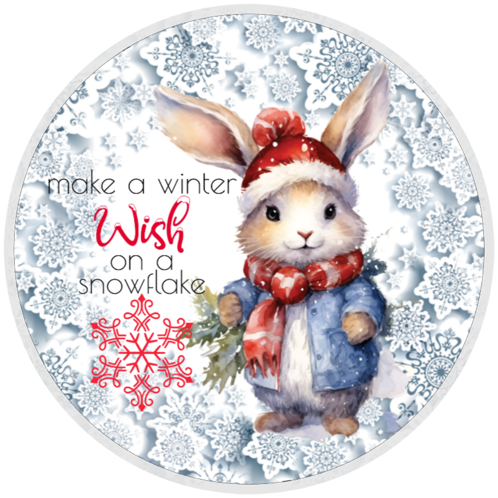 10” Christmas Wish Snowflake Bunny Sign, Home Decor, Aluminum, The Ritzy Cactus
