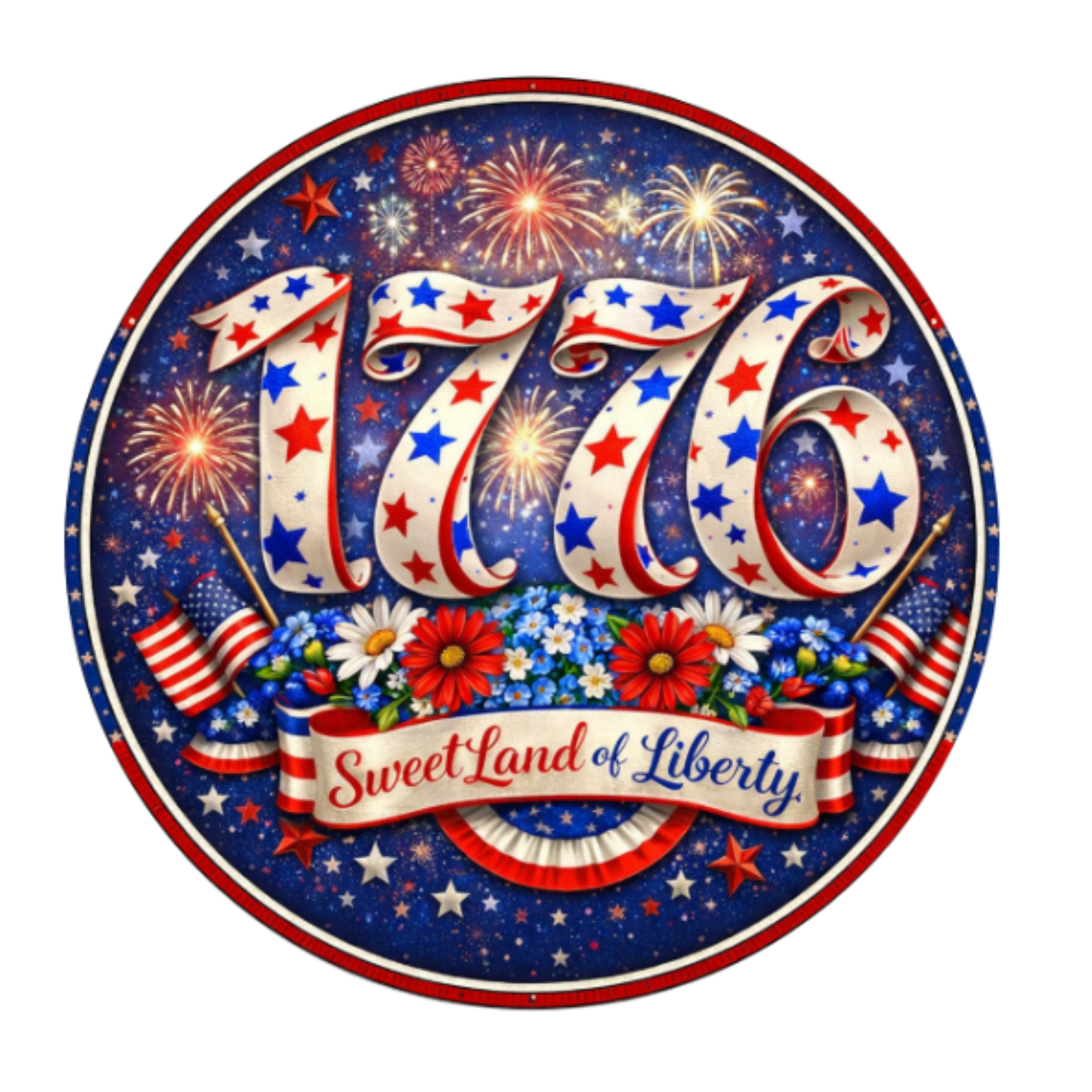 1776 Sweet Land Of Liberty 10 Inch Wreath Sign, Metal Wreath Sign, Home Decor, The Ritzy Cactus