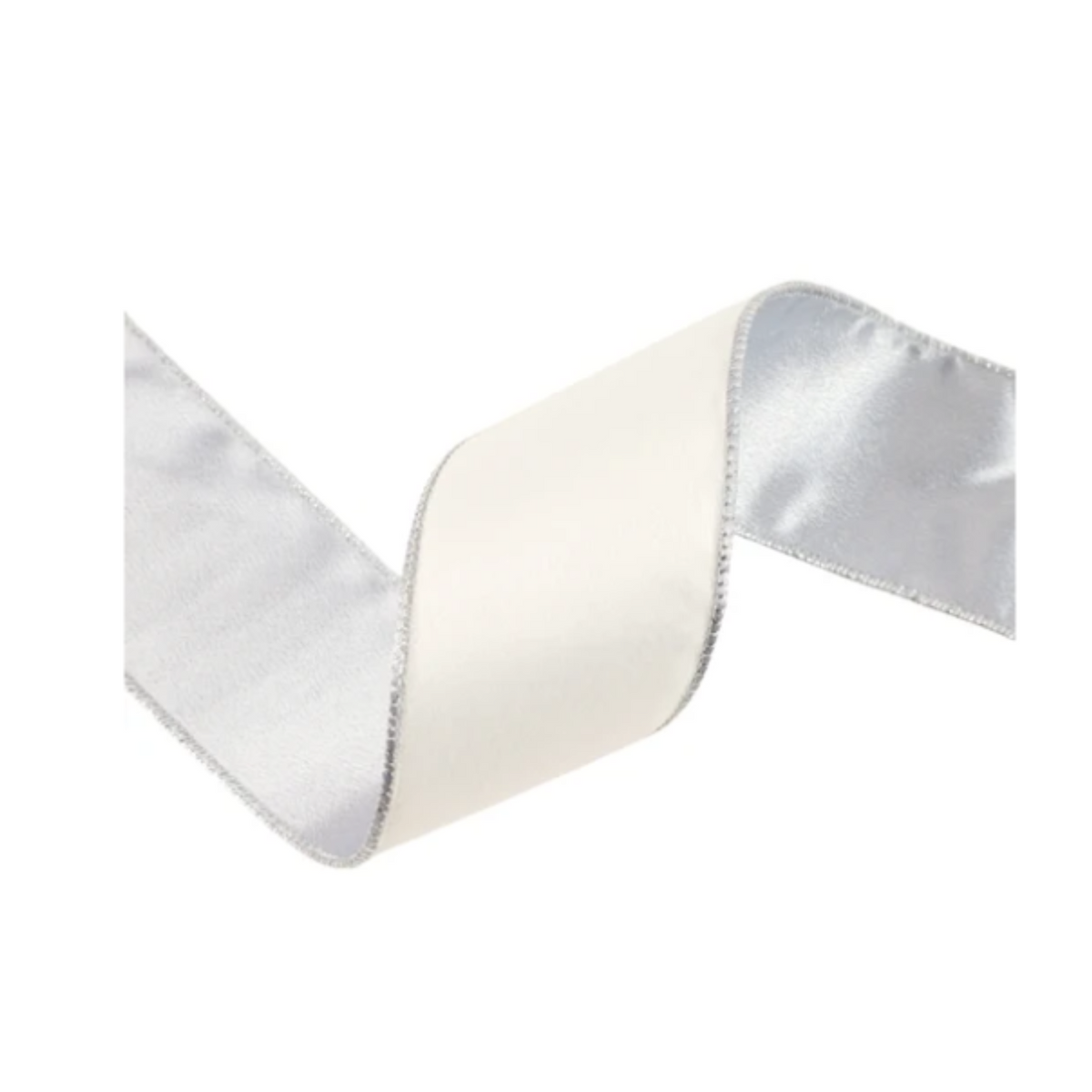 Reversible White Silver Wired Ribbon by LA – 2.5" x 10 Yards, Wreath Ribbon