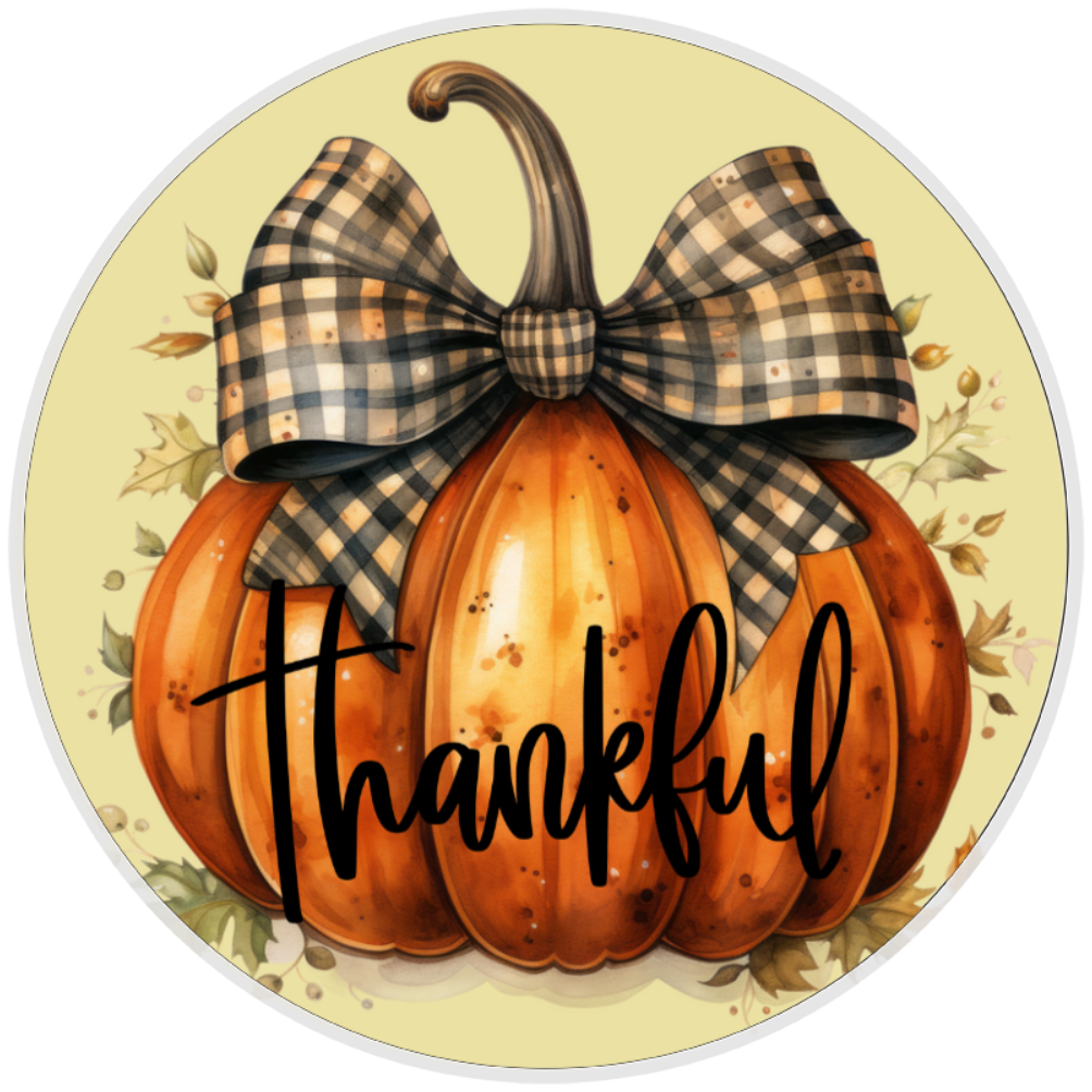 10” Thankful Bow Pumpkin Sign, Home Decor, Aluminum, The Ritzy Cactus