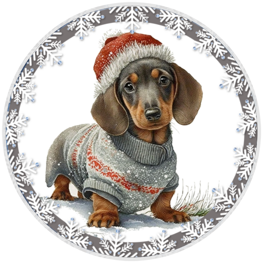 10” Christmas Dachshund Dog Sign, Home Decor, Aluminum, The Ritzy Cactus