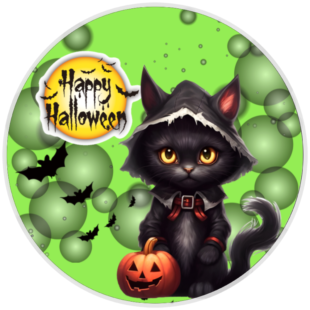 10” Black Cat Halloween Bubble Sign, Home Decor, Aluminum, The Ritzy Cactus