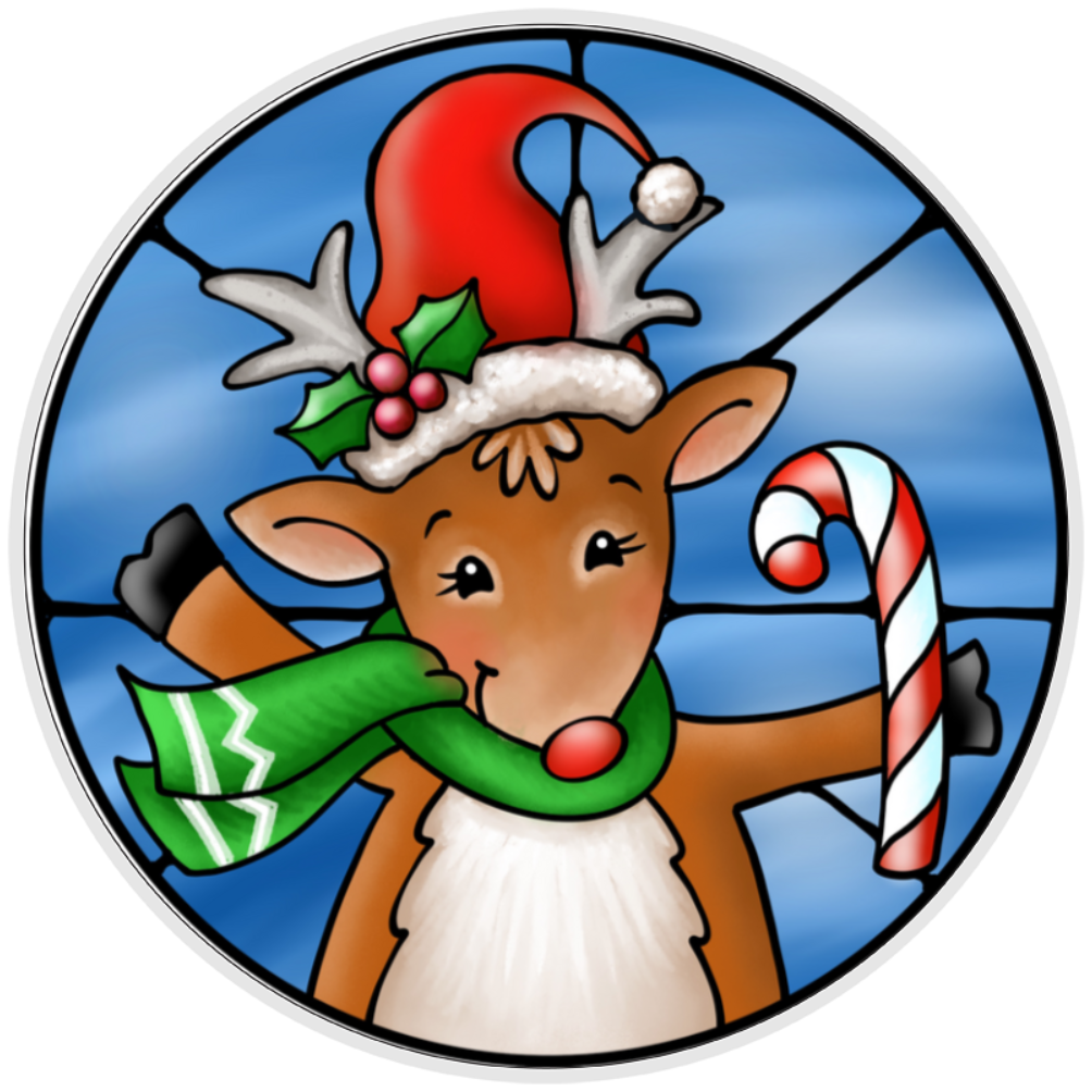 10” Reindeer Stained Glass Look Metal Sign, Home Decor, Aluminum, The Ritzy Cactus