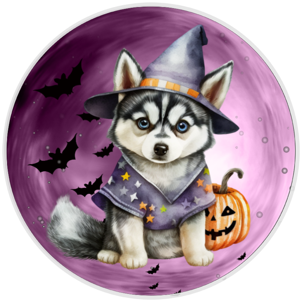 10” Husky Dog Witch Halloween Sign, Home Decor, Aluminum, The Ritzy Cactus