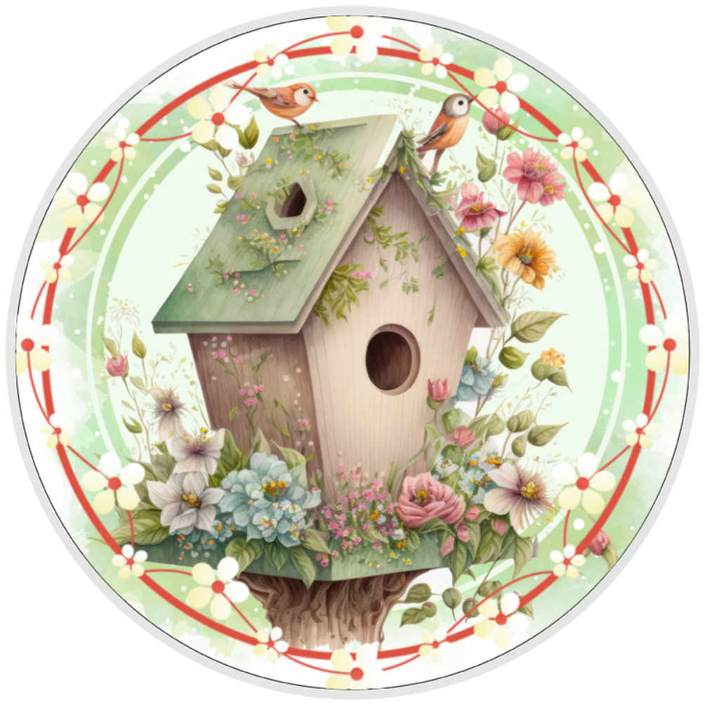 10” Floral Birdhouse Wreath Sign, Home Decor, Aluminum, The Ritzy Cactus