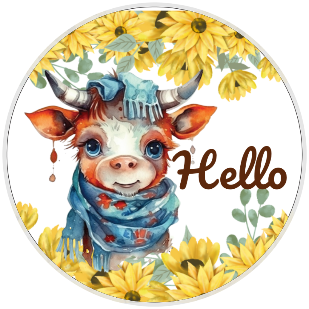 10” Daisy Cow Hello Sign, Home Decor, Aluminum, The Ritzy Cactus