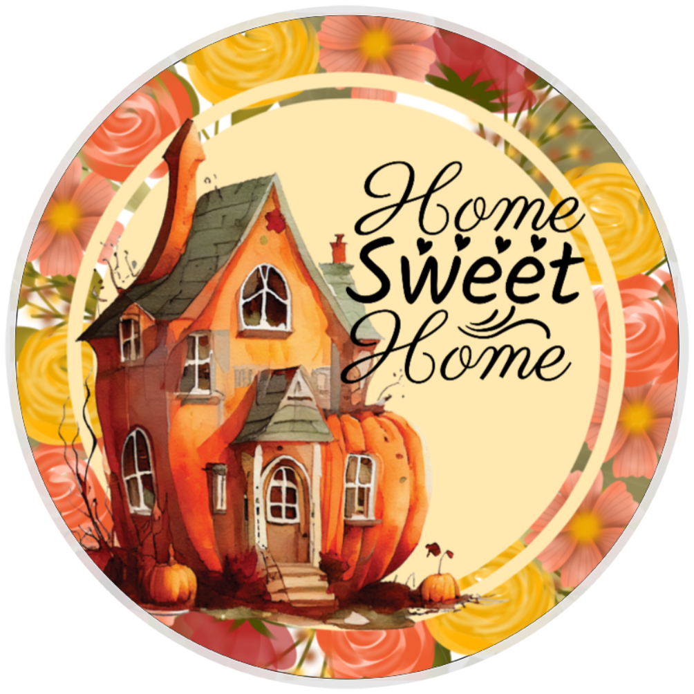 10” Home Sweet Home Fall Pumpkin House Sign, Home Decor, Aluminum, The Ritzy Cactus