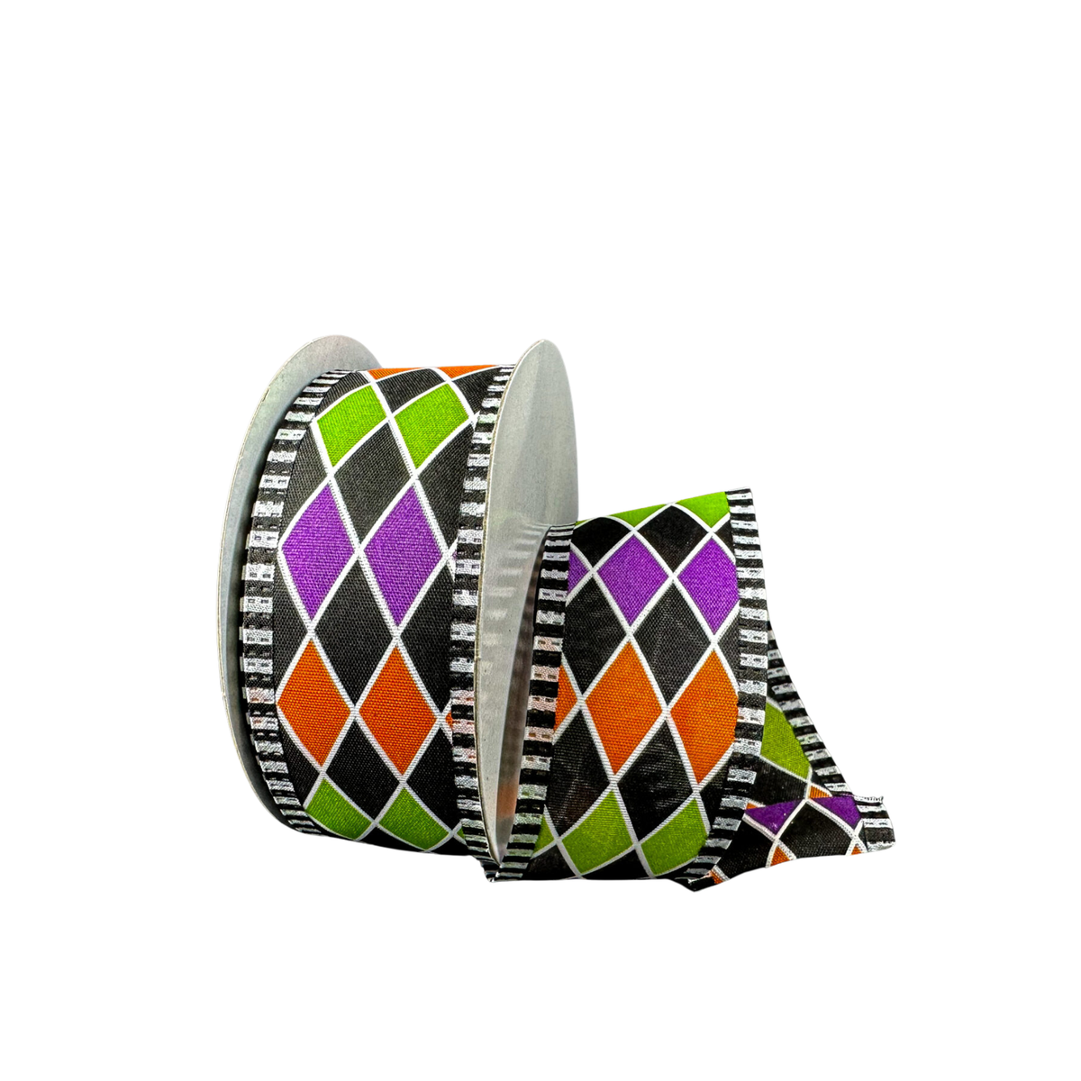 Orange Lime Black White Harlequin Wired Ribbon – 1.5" x 10 Yards, Wreath Ribbon