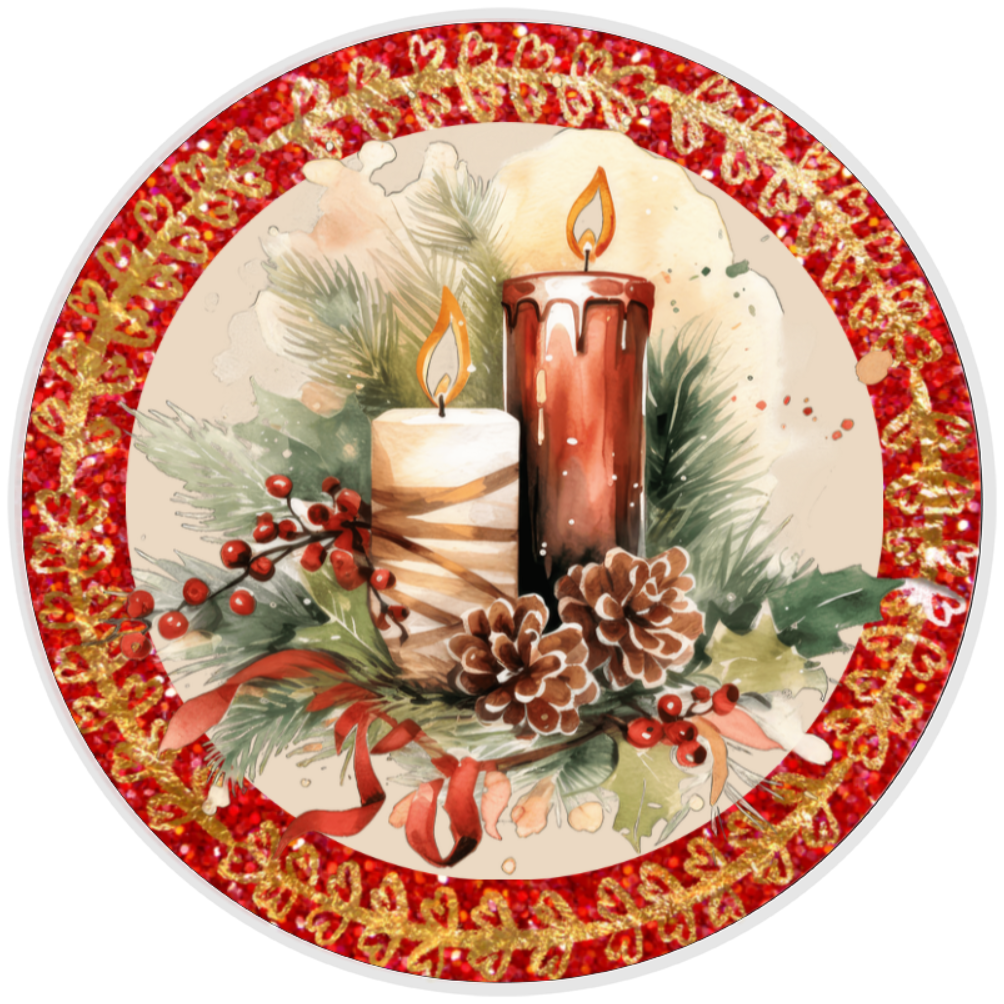 10” Christmas Candle Wreath Sign, Home Decor, Aluminum, The Ritzy Cactus