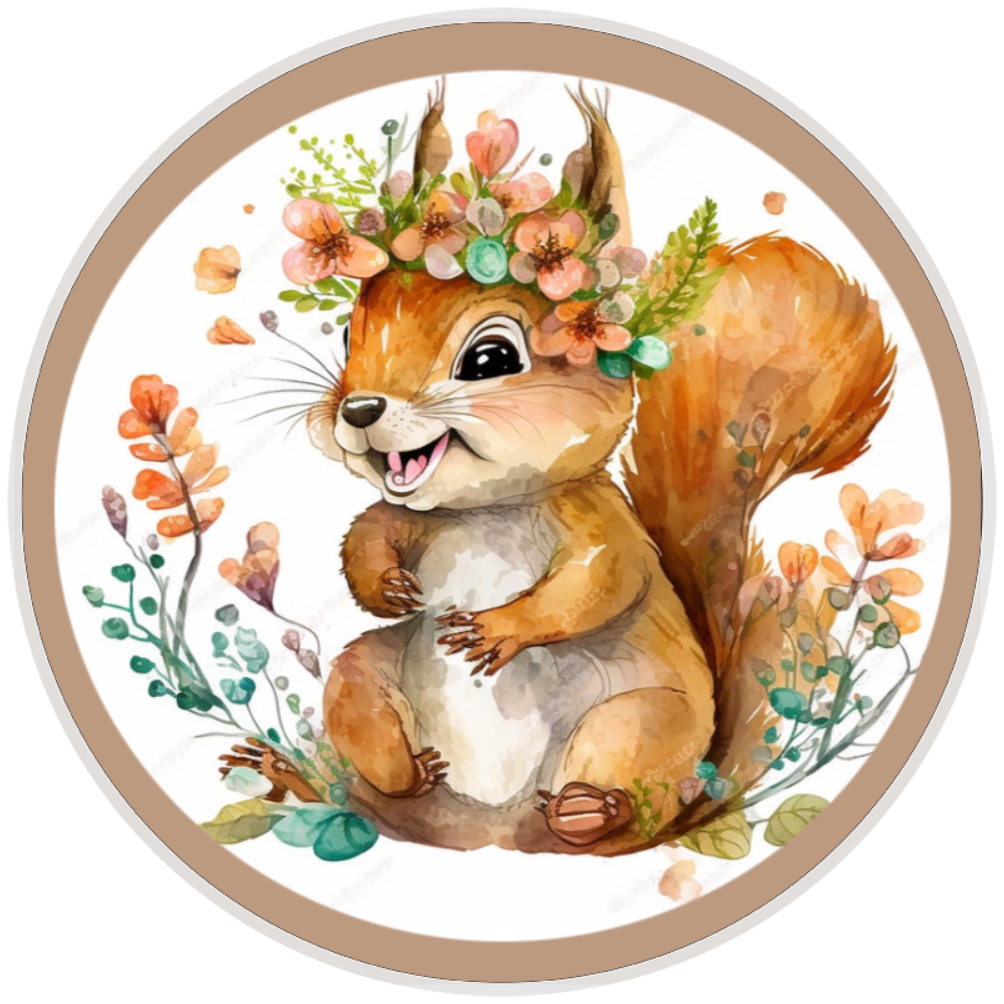 10” Floral Squirrel Sign, Home Decor, Aluminum, The Ritzy Cactus