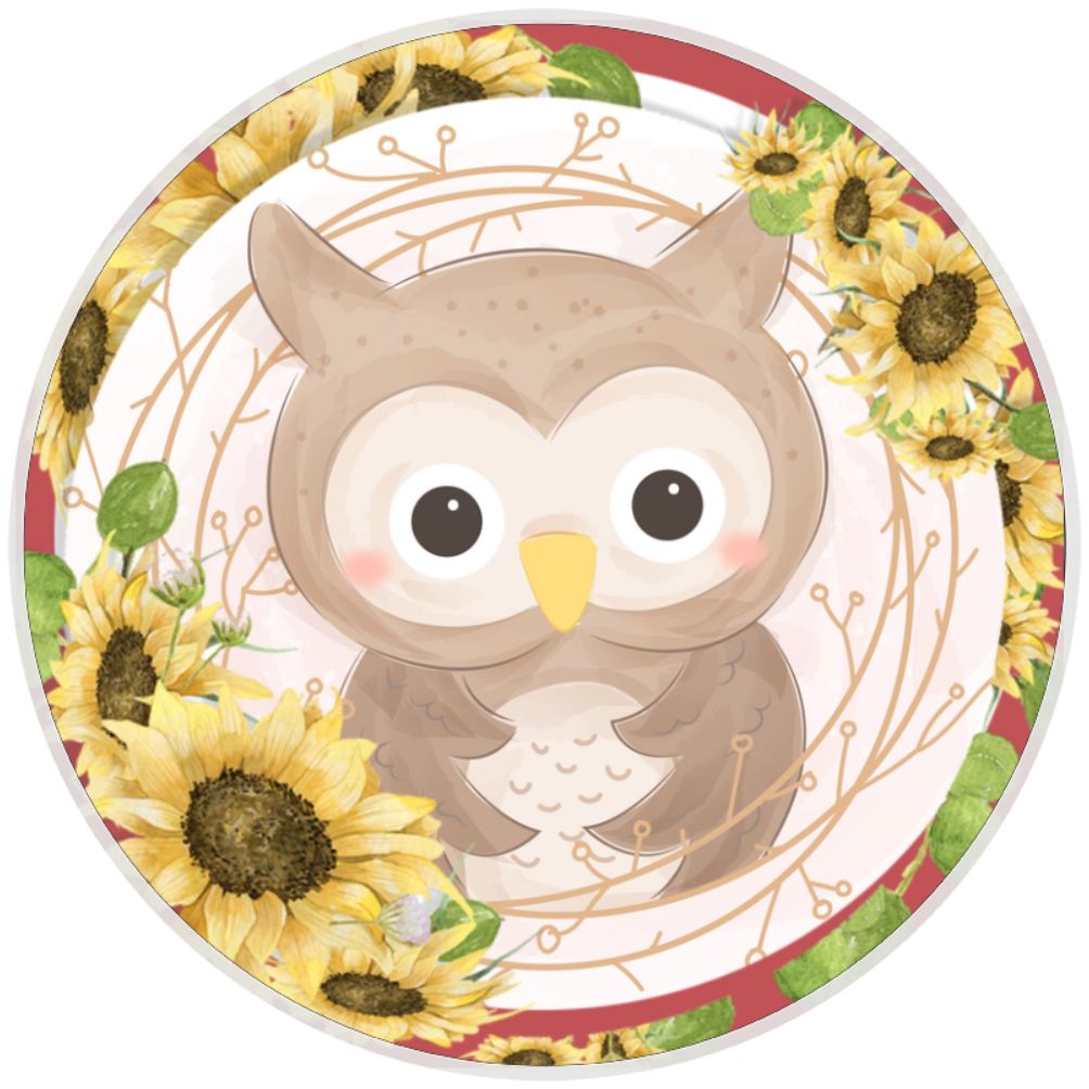 10” Sunflower Owl Wreath Sign, Home Decor, Aluminum, The Ritzy Cactus