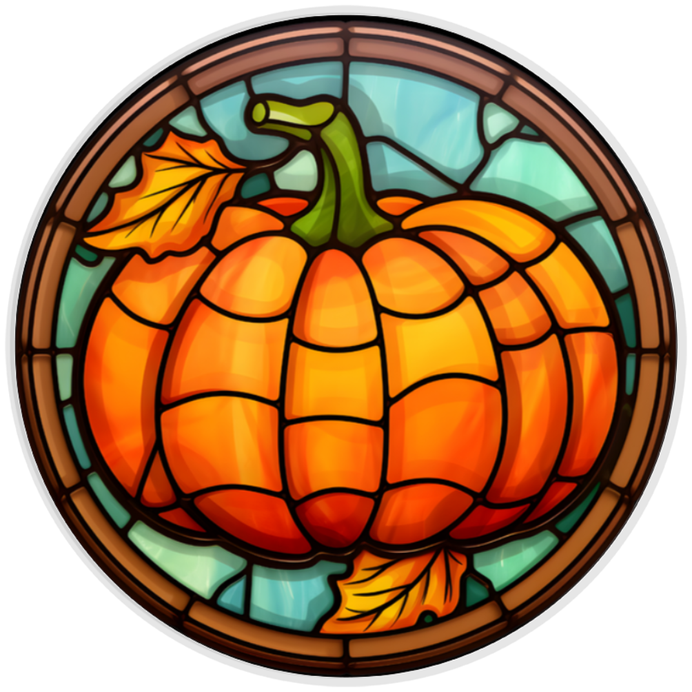 10” Stained Glass Fall Pumpkin Sign, Home Decor, Aluminum, The Ritzy Cactus