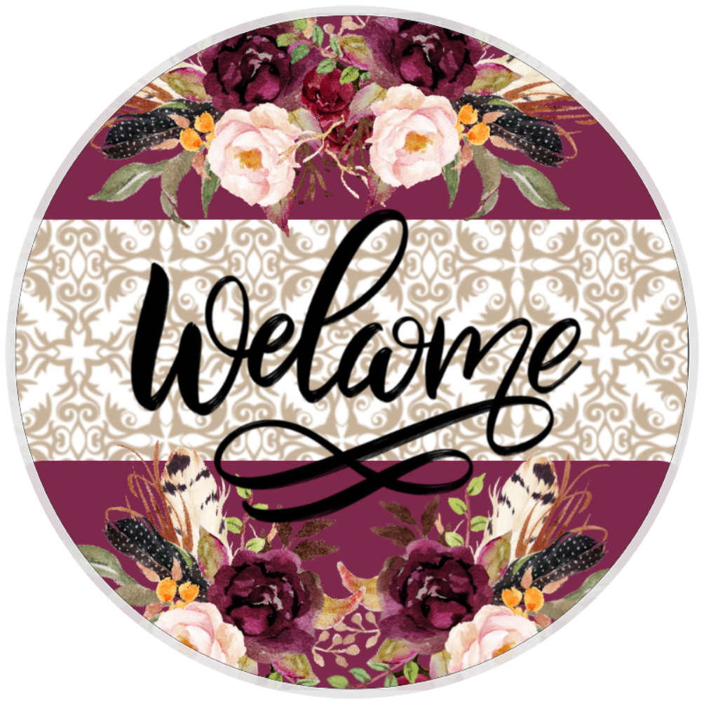 10” Floral Welcome Sign, Home Decor, Aluminum, The Ritzy Cactus