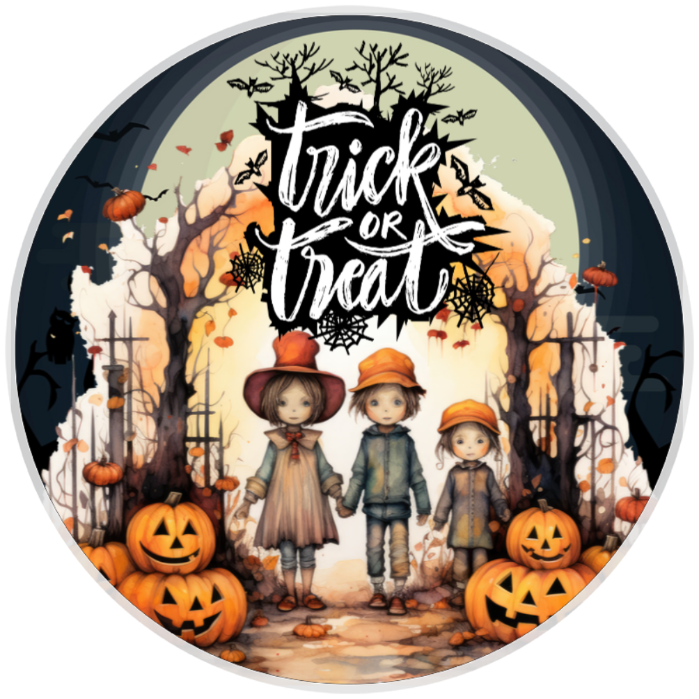 10” Halloween Trick Or Treat Sign, Home Decor, Aluminum, The Ritzy Cactus