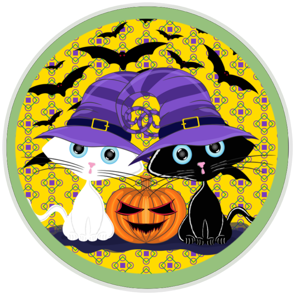 10” Black & White Cat Halloween Wreath Sign, Home Decor, Aluminum, The Ritzy Cactus