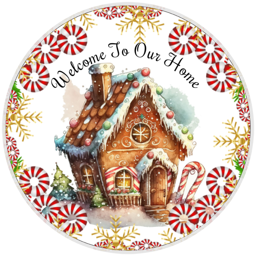 10” Gingerbread Welcome Christmas Wreath Sign, Home Decor, Aluminum, The Ritzy Cactus