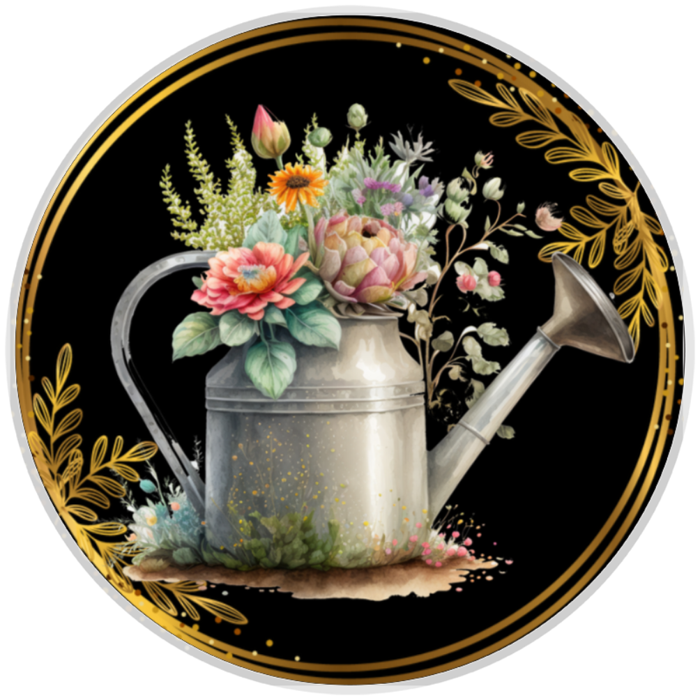 10” Watering Can Flowers Wreath Sign, Home Decor, Aluminum, The Ritzy Cactus