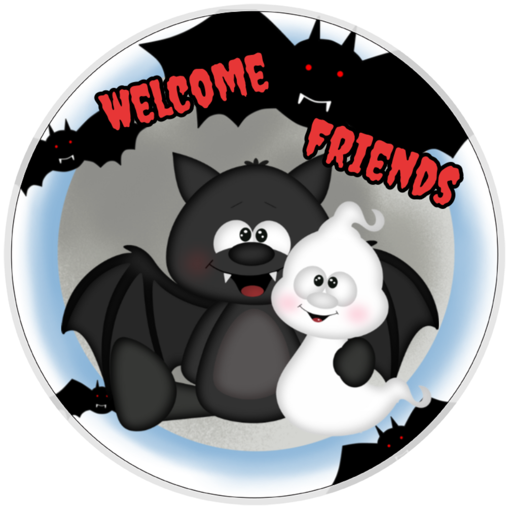 10” Bat Welcome Friends Halloween Sign, Home Decor, Aluminum, The Ritzy Cactus
