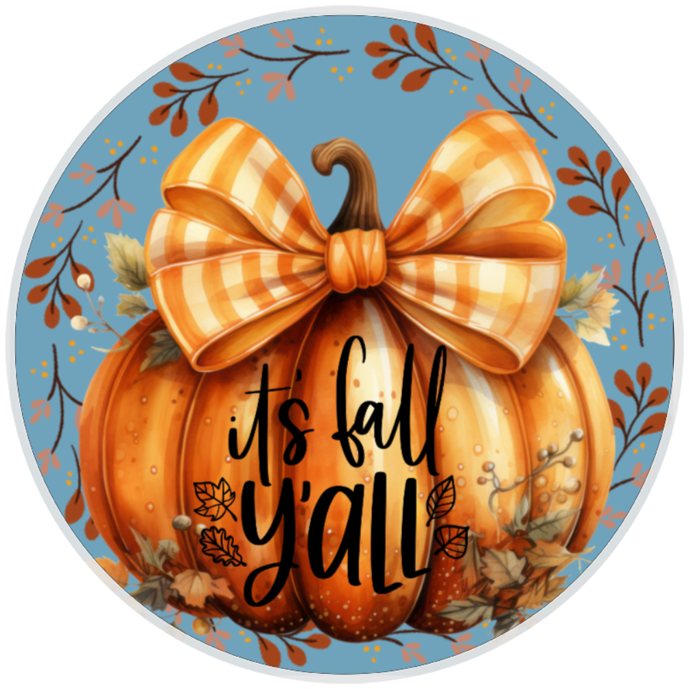 10” Fall Y’All Bow Pumpkin Sign, Home Decor, Aluminum, The Ritzy Cactus