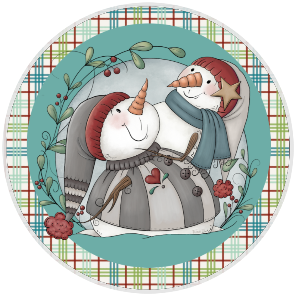 10” Plaid Snowman Wreath Sign, Metal Sign, Home Decor, Aluminum, The Ritzy Cactus