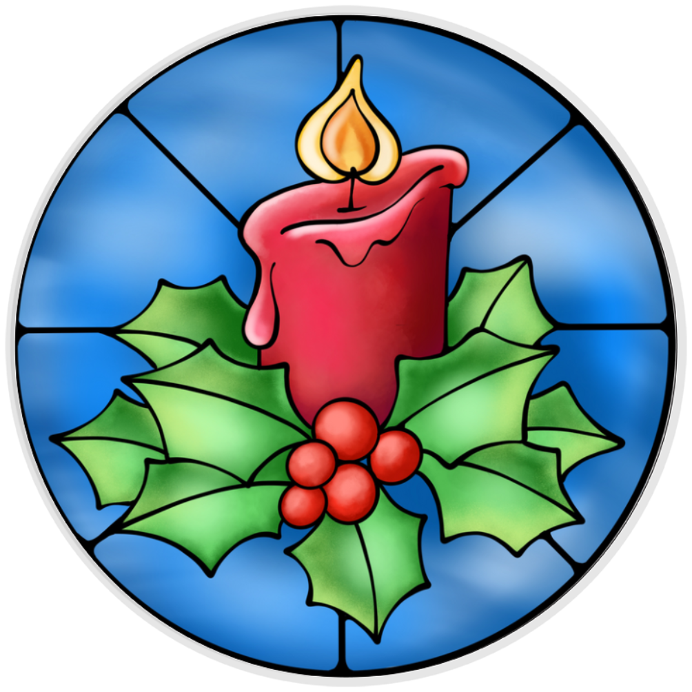 10” Christmas Candle Stained Glass Look Metal Sign, Home Decor, Aluminum, The Ritzy Cactus
