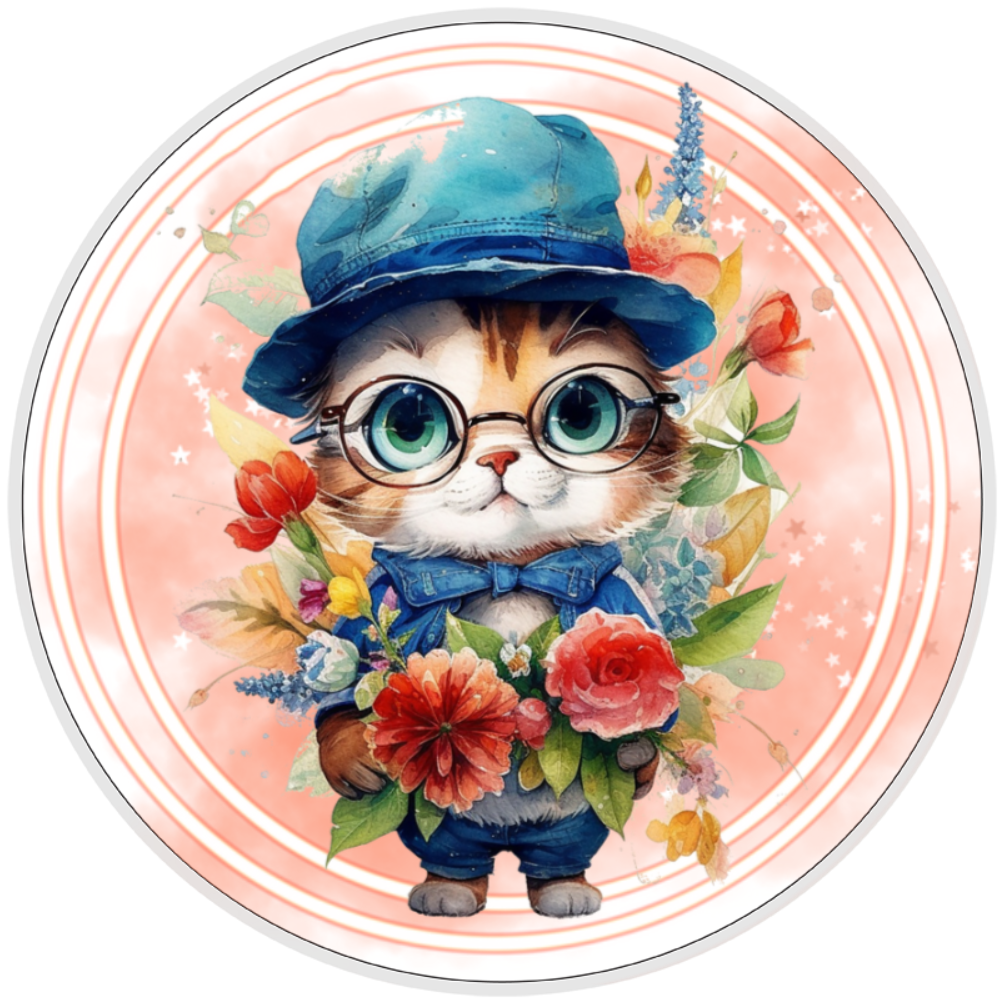 10” Floral Cat Denim Hat Wreath Sign, Home Decor, Aluminum, The Ritzy Cactus