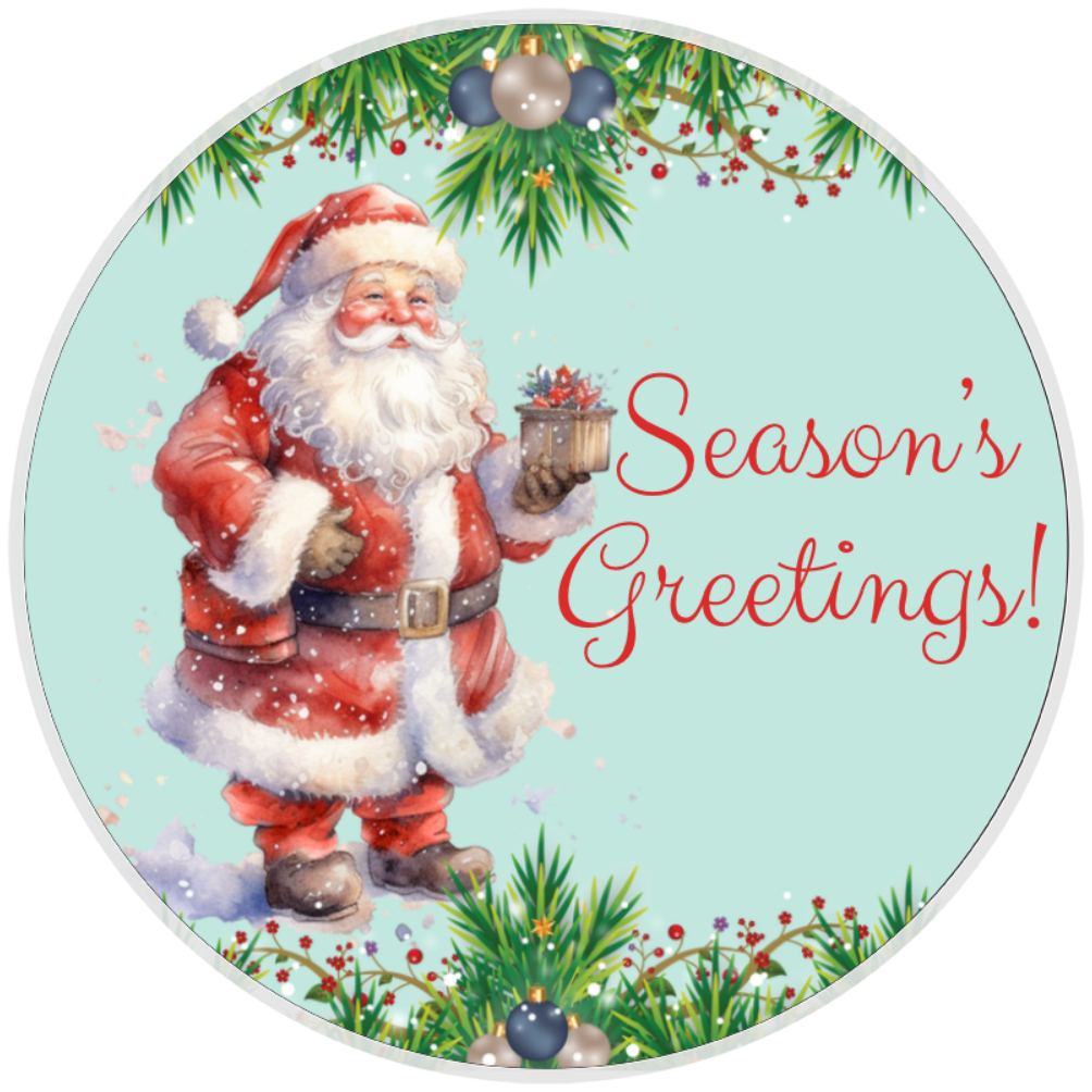 10” Santa Greetings Wreath Sign, Home Decor, Aluminum, The Ritzy Cactus
