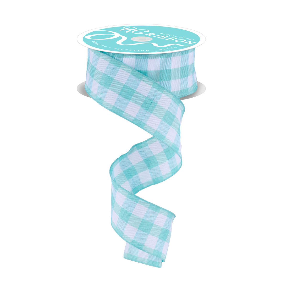Check Ribbon Seafoam & White Wired Ribbon – 1.5" x 10 Yards, Wreath Ribbon, Craft Supplies, The Ritzy Cactus