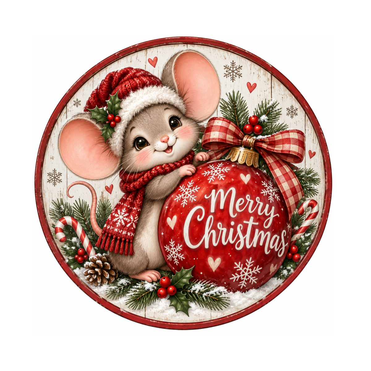 10" Mouse Ornament Christmas Sign, Metal Wreath Sign, Christmas Wreath Sign