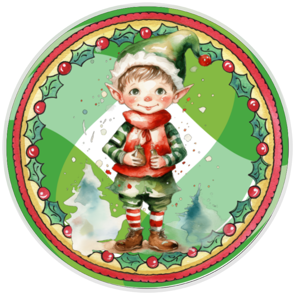 10” Elf Holly Christmas Wreath Sign, Home Decor, Aluminum, The Ritzy Cactus