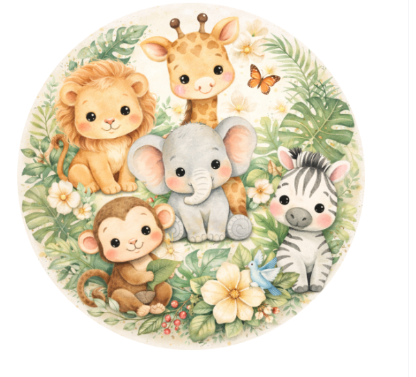 10" Baby Safari Animals Sign, Metal Wreath Sign, Home Decor, DIY Wreath Supply