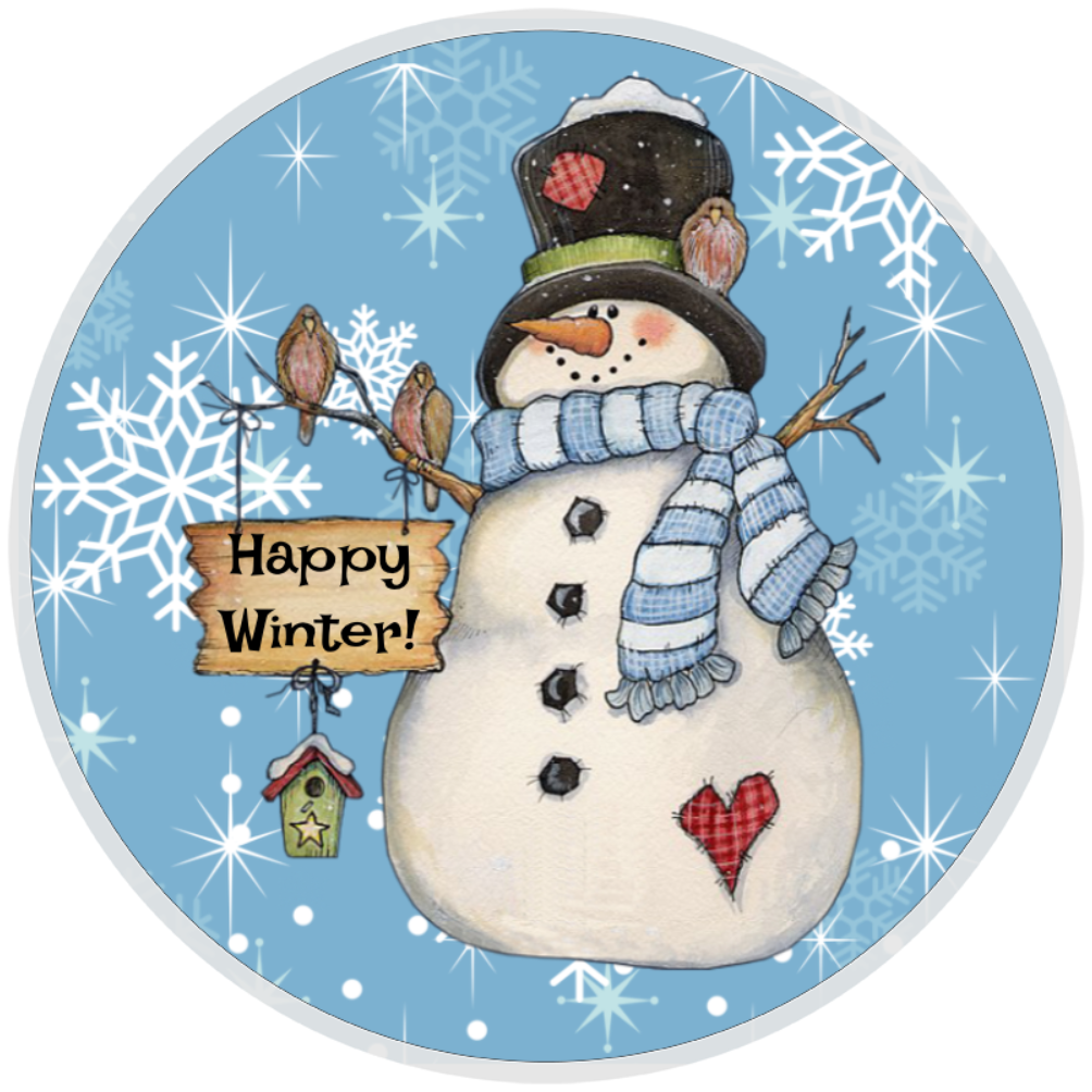 10” Happy Winter Snowman Sign, Home Decor, Aluminum, The Ritzy Cactus