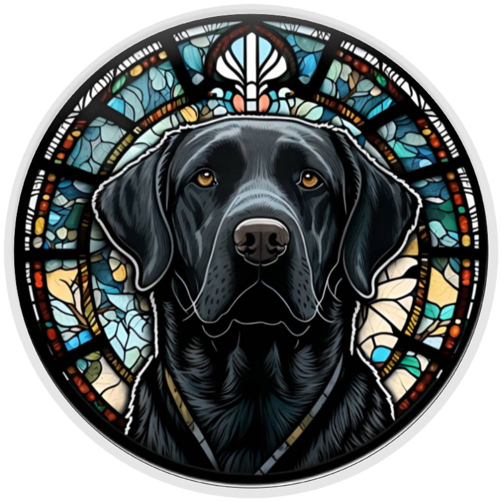 10” Stained Glass Look Black Labrador Retriever Wreath Sign, Home Decor, Aluminum, The Ritzy Cactus