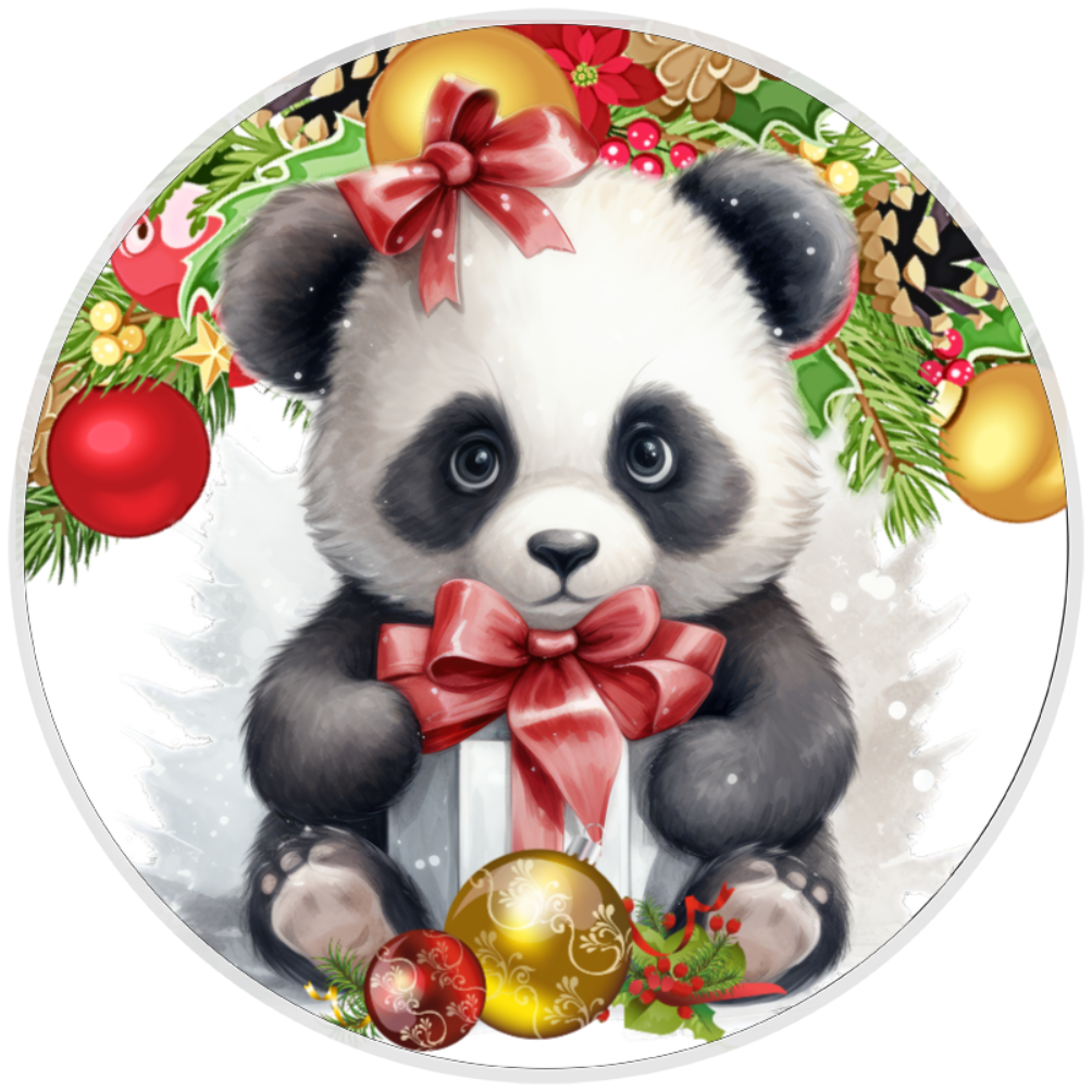 10” Panda Bear Christmas Wreath Sign, Home Decor, Aluminum, The Ritzy Cactus