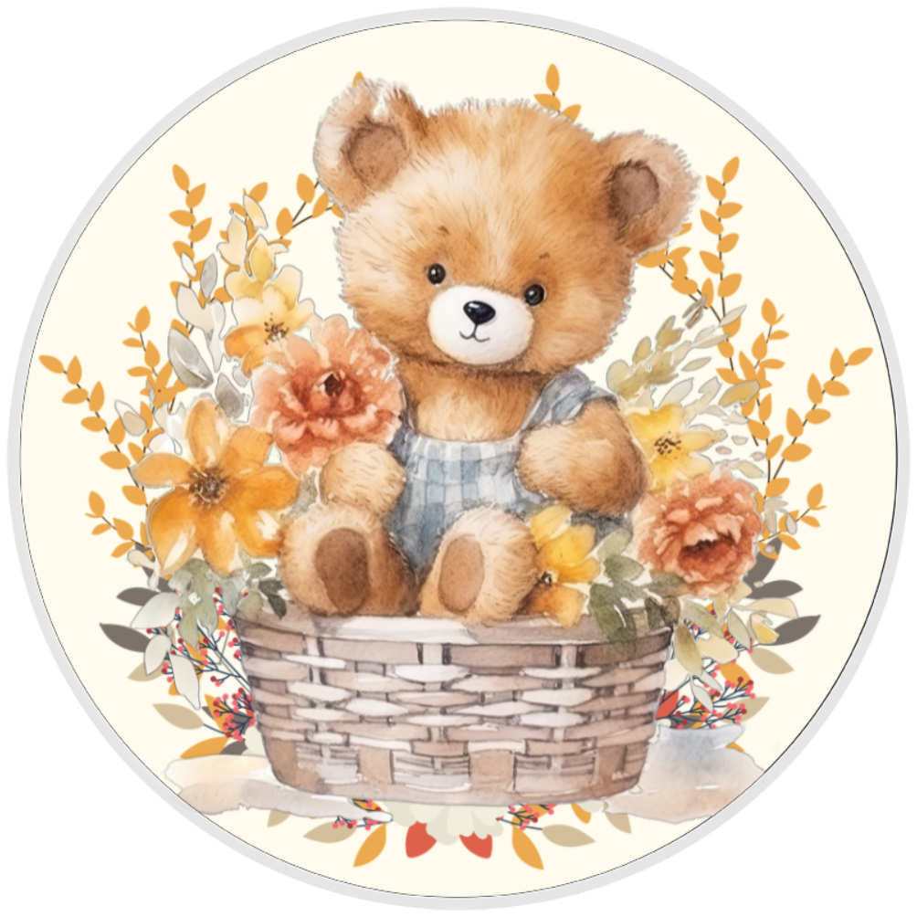 10” Fall Teddy Bear Basket Sign, Home Decor, Aluminum, The Ritzy Cactus