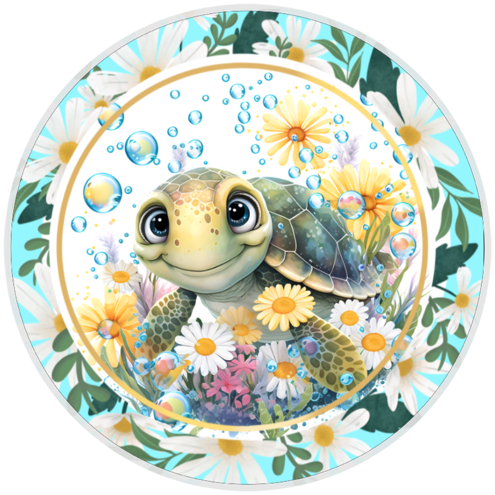 10” Turtle Daisy Sign, Home Decor, Aluminum, The Ritzy Cactus