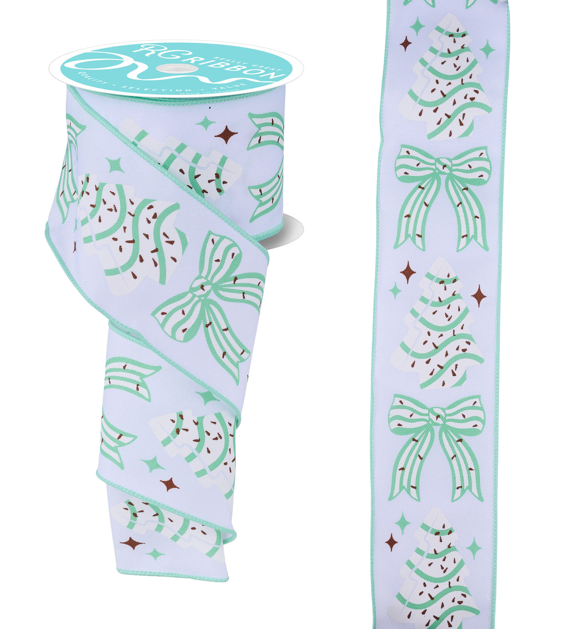 Cake Tree Bow Mint & Chocolate Wired Ribbon – 2.5" x 10 Yards, Holiday Wreath Ribbon, Festive Ribbon, Craft Supplies