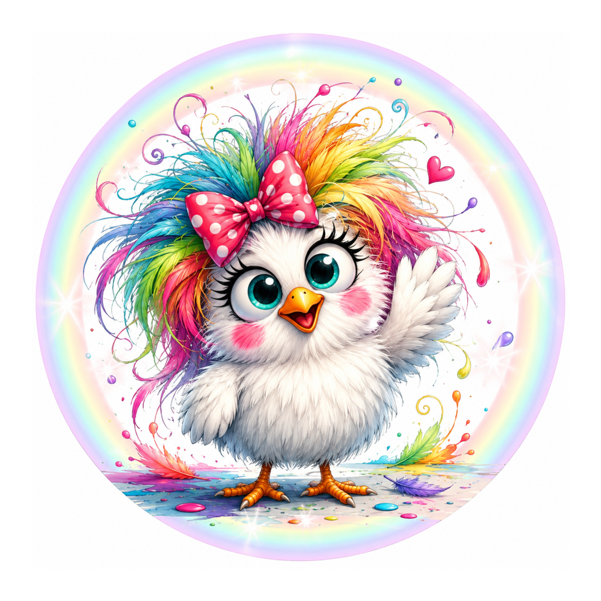 10" Wild Rainbow Chicken 4 Sign, Metal Wreath Sign, Home Decor