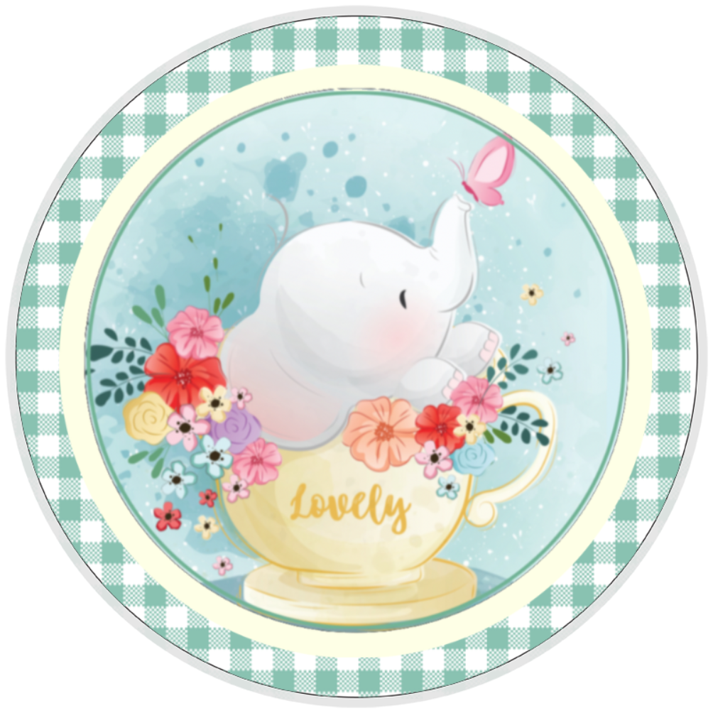 10” Elephant Teacup Sign, Home Decor, Aluminum, The Ritzy Cactus