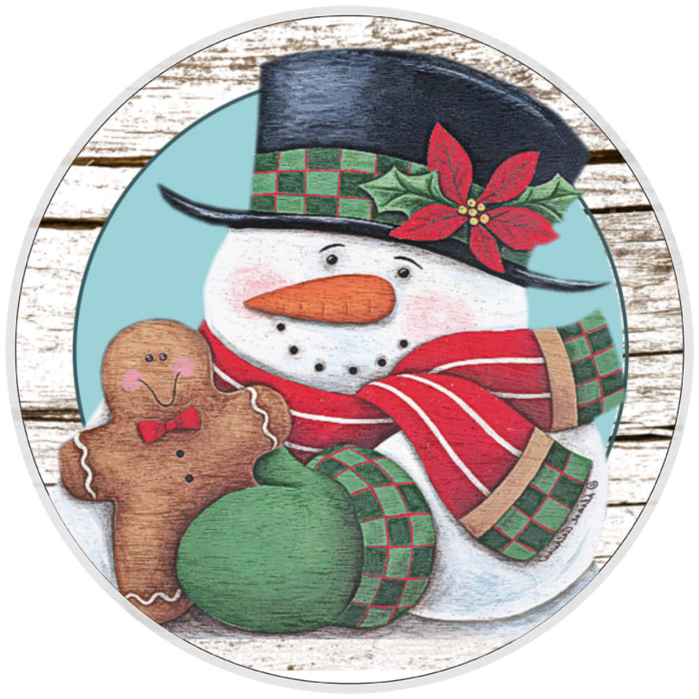 10” Snowman Scarf Mitten Wreath Sign, Home Decor, Aluminum, The Ritzy Cactus