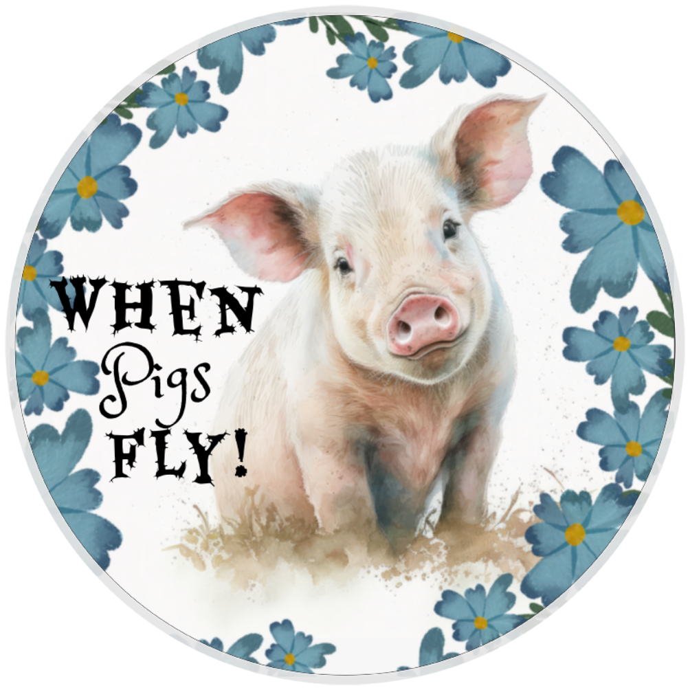10” When Pigs Fly Floral Pig Sign, Home Decor, Aluminum, The Ritzy Cactus
