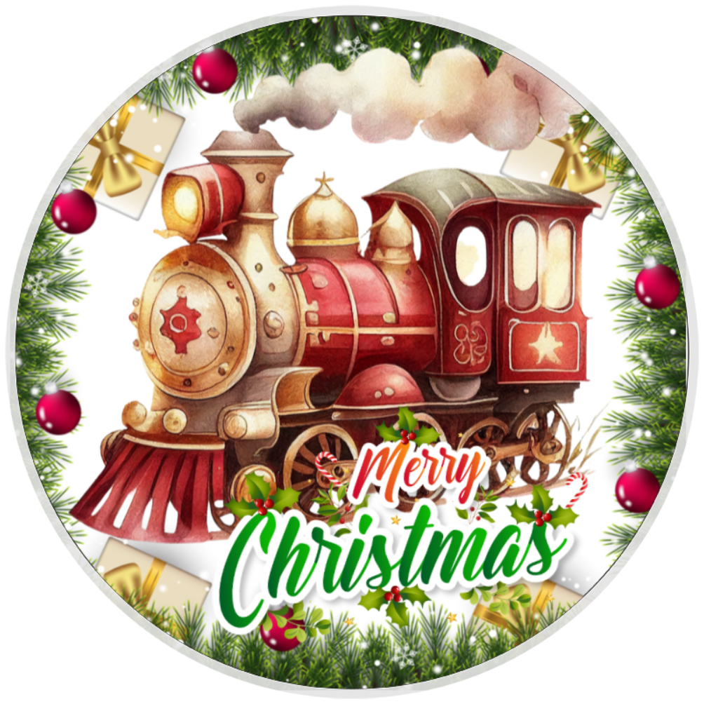 10” Christmas Train Wreath Sign, Home Decor, Aluminum, The Ritzy Cactus
