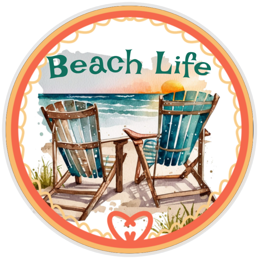 10” Beach Life Chair Sign, Home Decor, Aluminum, The Ritzy Cactus