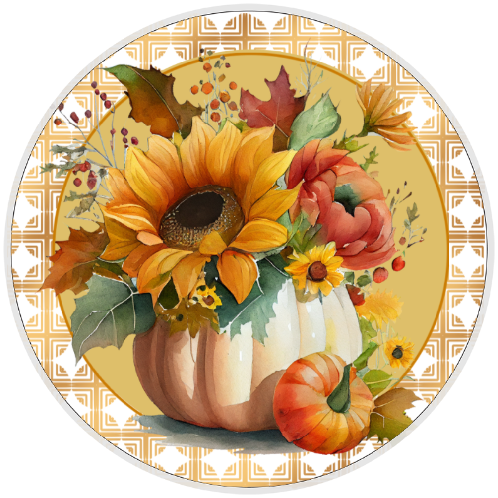 10” Fall Sunflower Pumpkin Sign, Home Decor, Aluminum, The Ritzy Cactus